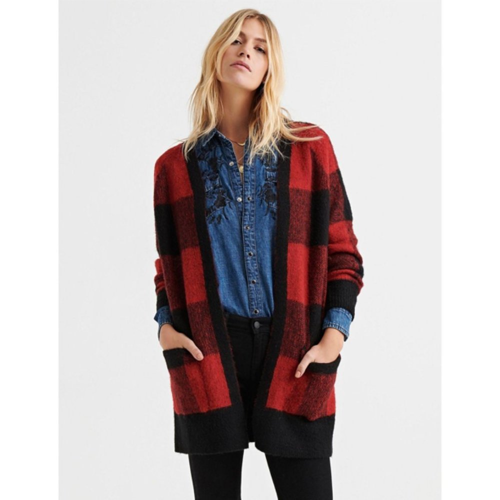 Lucky Brand buffalo check cardigan